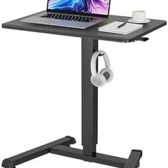 Mobile Standing Desk with 4 Rolling Castors, Height Adjustable Desk on Wheels, Portable Stand Up Desk, Over-Bed Table for Living Room