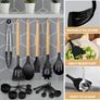 Silicone Kitchen Utensils 22 Pieces, Set of Utensils da Cucina per Pentole Antiaderenti, Heat and Non-Stick with Wooden Handle for Utensils BPA Free (Black) Image 3