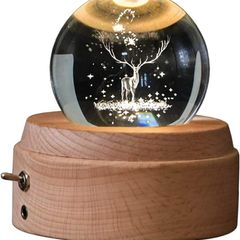 3D Crystal Ball Music Box The Deer Luminous Rotating Musical Box With Projection Led Light