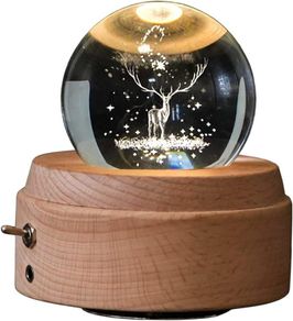 3D Crystal Ball Music Box The Deer Luminous Rotating Musical Box With Projection Led Light