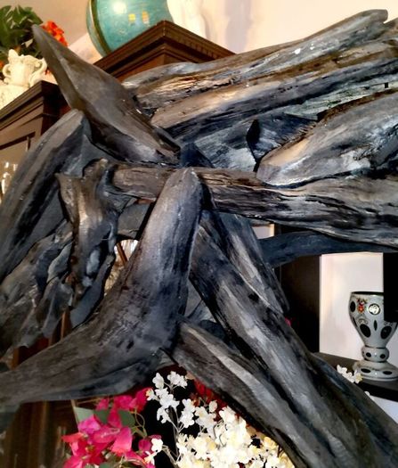 Giant unique bog oak and drift wood horse statue