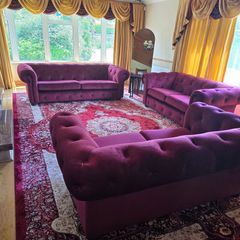Rug, DFS velvet sofa set, Ikea hanging lights