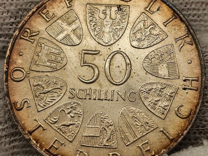 Austria 1969 Silver 50 Shillings 1493 Maximiliani 1519 Stunning Toning!!