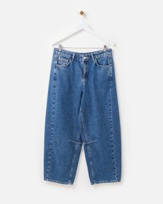 Oliver Bonas Mid Blue Denim Barrel Leg Jeans Women