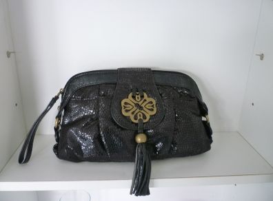 Mischa Barton Black Soft Faux Croc Clutch Evening Bag With Copper tone Hardware & Wristlet. Size Medium. In Super Condition.