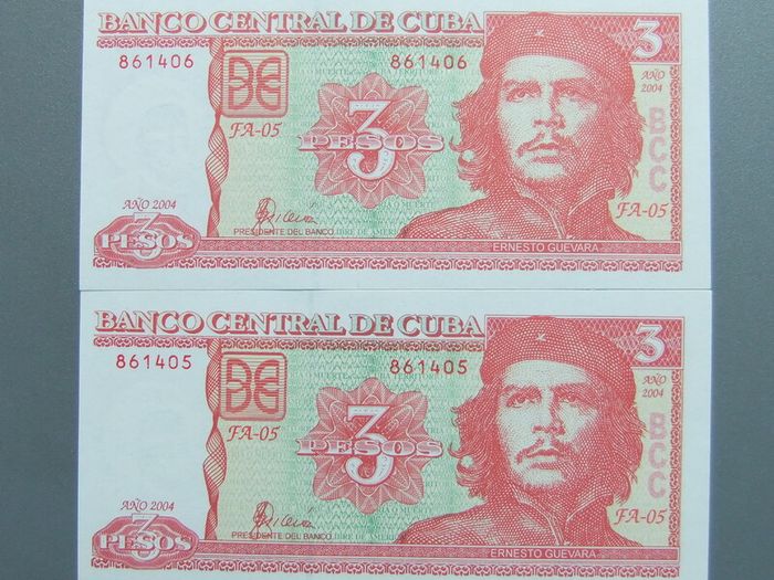 Cuba Ernesto Guevara 3 Pesos UNC In Sequence