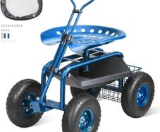Garden Cart Rolling Workseat with Wheels, Gardening Stool for Planting, 360 Degree Swivel Seat, Wagon Scooter with Steering Handle