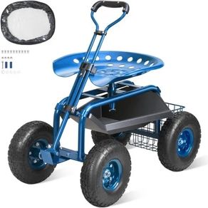 Garden Cart Rolling Workseat with Wheels, Gardening Stool for Planting, 360 Degree Swivel Seat, Wagon Scooter with Steering Handle