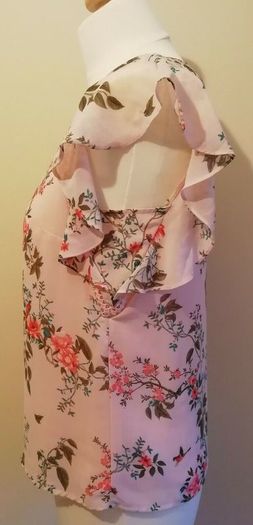FREE POST New Look Pink Floral Top Blouse With Birds UK 8 EU 36 Excellent Condition