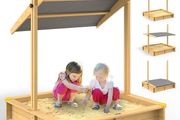 Sandpit Sun Canopy 120 x 120 cm Natural Wood Level Scale UV 50 Edge Protection Floor Fleece Sand Toy Children's Sandbox Sandbox