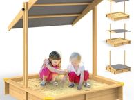 main image for ad Sandpit Sun Canopy 120 x 120 cm Natural Wood Level Scale UV 50 Edge Protection Floor Fleece Sand Toy Children's Sandbox Sandbox