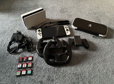 Nintendo Switch OLED White, 10 Games + Accessories