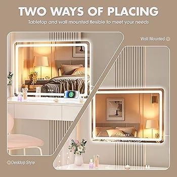 Vanity Mirror with Lights, 80 x 50cm LED Makeup Mirror, Lighted Make up Mirrors with with Touch Screen Control, 3 Dimmable Modes Round White