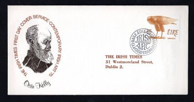 1975 Ireland Irish Art "Bird of Prey" by Oisin Kelly Commemorative Stamp Illustrated The Irish Times Addressed First Day Cover (FDC)