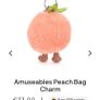 New JELLYCAT Amuseables Peach Bag Charm Image 4