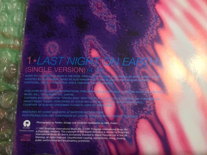 Last Night on Earth U2 -Promo CD-Single Promo Copy