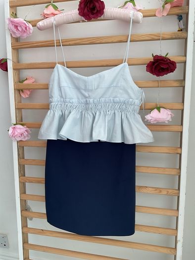 dress Zara size medium dress front playsuit back navy with blue frilled top