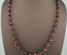 Antique Venetian Style skunk Eyes & Venetian WhiteHeart Glass Beads Necklace