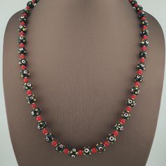 Antique Venetian Style skunk Eyes & Venetian WhiteHeart Glass Beads Necklace