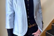 Premium Light Blue Cropped Jacket Vintage Style Minimalist Blazer XL/14
