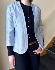 Premium Light Blue Cropped Jacket Vintage Style Minimalist Blazer XL/14