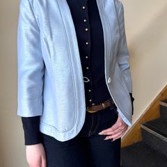 Premium Light Blue Cropped Jacket Vintage Style Minimalist Blazer XL/14