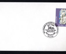 1982 Ireland Department of Posts and Telegraphs New York National Postage Stamp Show Cancel 22p Christmas Commemorative stamp on plain cover.