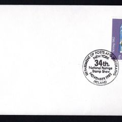 1982 Ireland Department of Posts and Telegraphs New York National Postage Stamp Show Cancel 22p Christmas Commemorative stamp on plain cover.