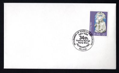 1982 Ireland Department of Posts and Telegraphs New York National Postage Stamp Show Cancel 22p Christmas Commemorative stamp on plain cover.