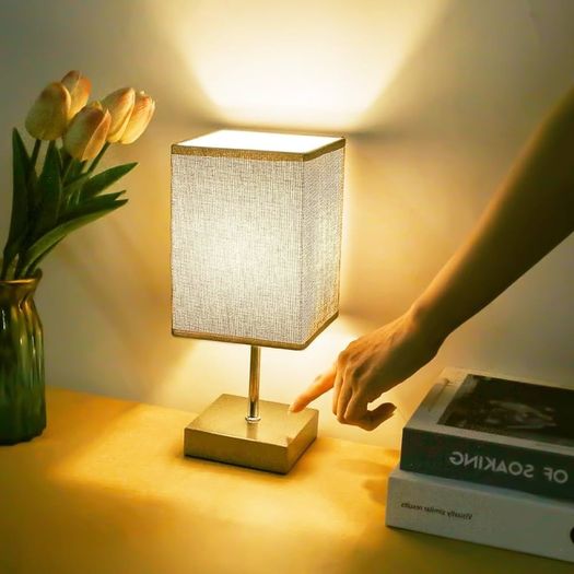 NEW SALE | Touch Control Table Lamp, 3-Way Dimmable Bedside Lamps Nightstand Lamps with Flaxen Fabric Shade for Bedroom Living Room,LED Bulb Included