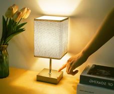 NEW SALE | Touch Control Table Lamp, 3-Way Dimmable Bedside Lamps Nightstand Lamps with Flaxen Fabric Shade for Bedroom Living Room,LED Bulb Included