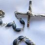 Vintage Mid-Century Black Bead Chain Rosary With Silver Cross Image 2