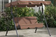 3-Seat Swing Chair Garden Swing Seat with Adjustable Canopy for Patio, Brown