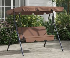 3-Seat Swing Chair Garden Swing Seat with Adjustable Canopy for Patio, Brown