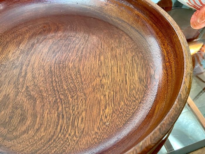 Magnificent Vintage Wide Wooden Turned Shallow Fruit Salad Bowl 1950s 1960s