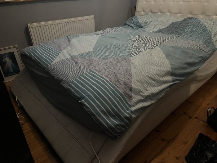 Double White Leather Sleigh Bed