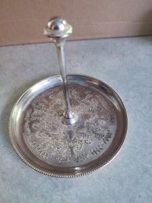 Silver Plate on Copper Tray With Carrying Handle 5.5 INCHES Diameter Crown-S-Shield