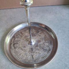 Silver Plate on Copper Tray With Carrying Handle 5.5 INCHES Diameter Crown-S-Shield