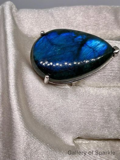 Labradorite Solitaire Ring in Platinum Overlay Sterling Silver
