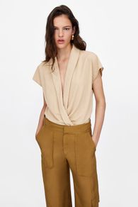 Zara beige nude blouse bodysuit M NEW