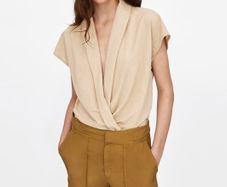 Zara beige nude blouse bodysuit M NEW