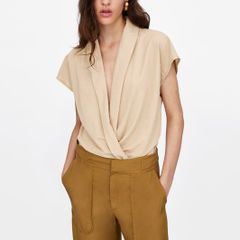 Zara beige nude blouse bodysuit M NEW