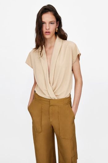 Zara beige nude blouse bodysuit M NEW