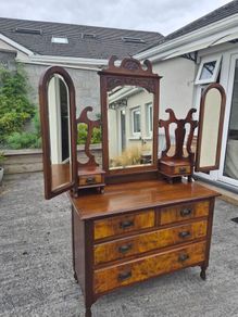 Antique Victorian Walnut Mirrored Vanity Dresser