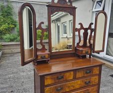 Antique Victorian Walnut Mirrored Vanity Dresser