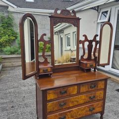 Antique Victorian Walnut Mirrored Vanity Dresser