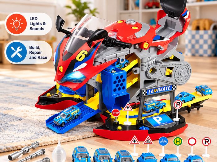Kids Motorcycle Engine Mechanic Workshop Toy 25 Piece STEM Repair & Racing Set