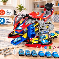 Kids Motorcycle Engine Mechanic Workshop Toy 25 Piece STEM Repair & Racing Set