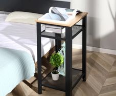 Industrial-Style Boxy Side Table 3 Layer 2 Shelves Storage Display w/ Metal Frame Stylish On-Trend Bedside End Table Nightstand, Accent Furniture Living Room Bedroom Lounge (FREE SHIPPING)