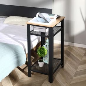 Industrial-Style Boxy Side Table 3 Layer 2 Shelves Storage Display w/ Metal Frame Stylish On-Trend Bedside End Table Nightstand, Accent Furniture Living Room Bedroom Lounge (FREE SHIPPING)